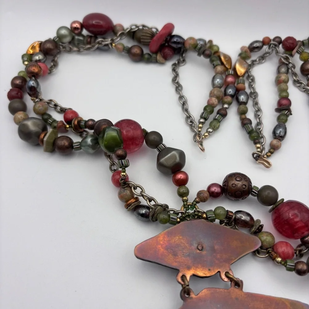 Vintage Cynthia Jean Statement Necklace Multi-strand Beaded Stones 28